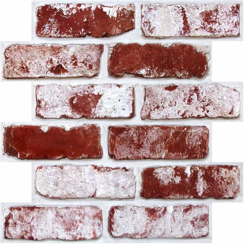COMSTICKC 3D Red Brick Wall Panels, Faux Brick Peel and Stick Wall Panels,10 Pcs of 12"X12",Small Size Thin PVC Whitewash Red Brick Self Adhesive Fake Brick Backsplash Interior Decor - Image 1